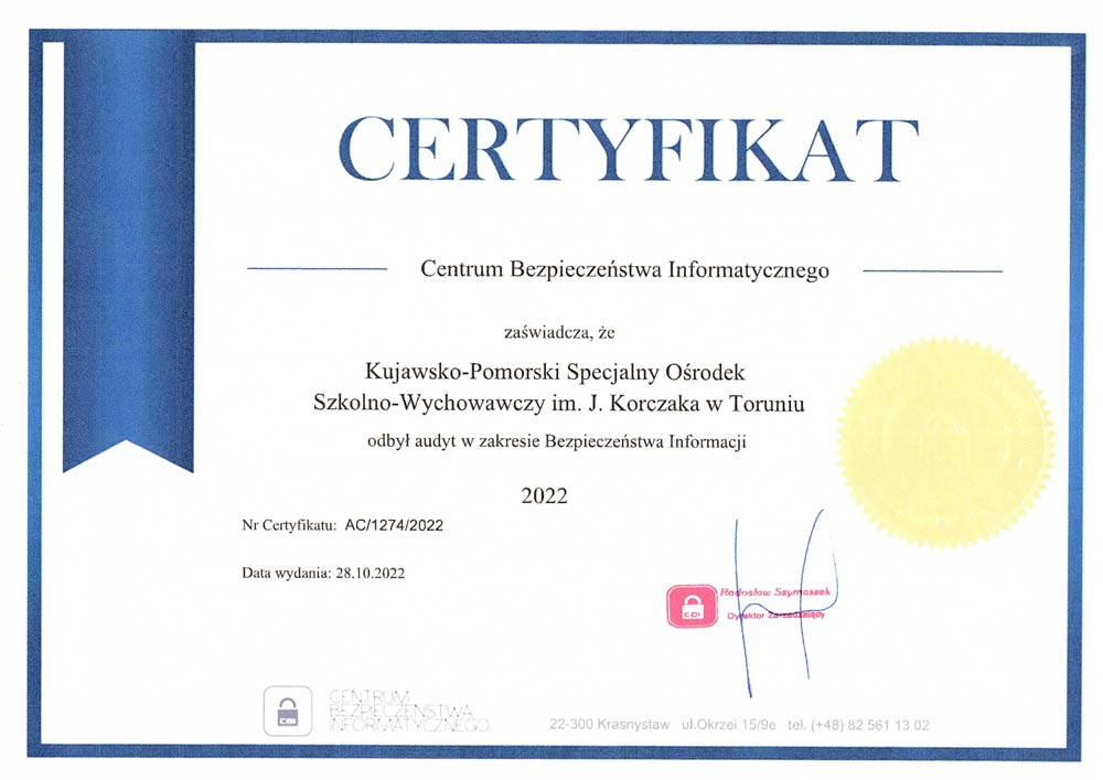 Certyfikat – Bezpieczeństwa informatycznego